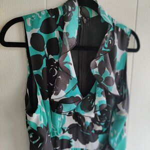 Mixit Midi Sheath Dress has a ruffled collar inTeal & Black